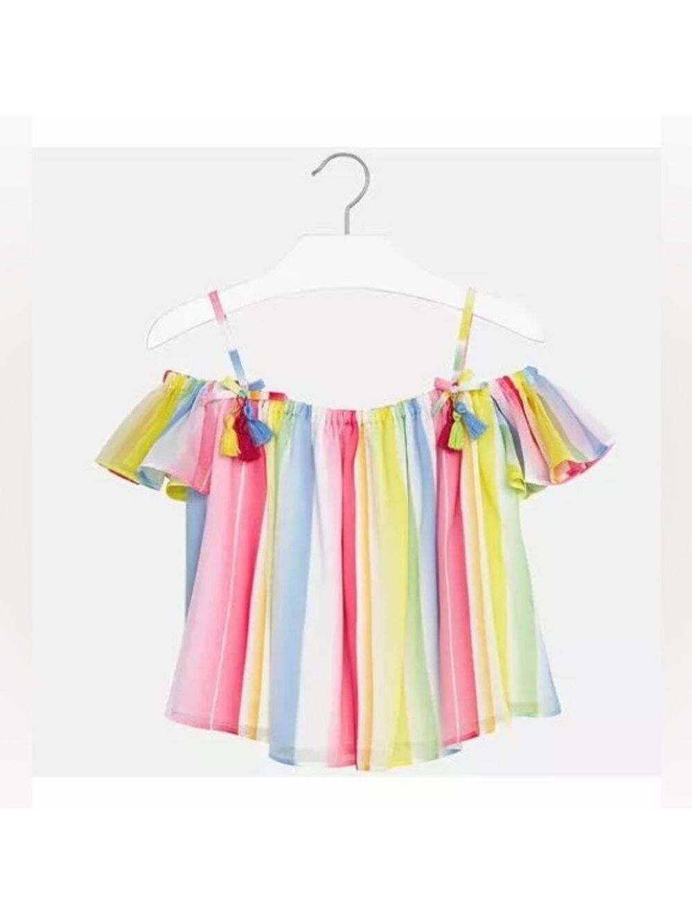 Size 12 Girls Mayoral Colorful Striped Off-Shoulder Blouse